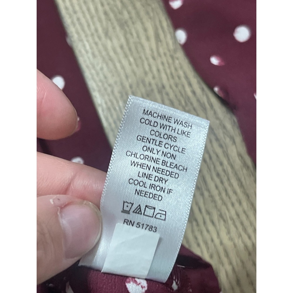 Maurices Blouse, Women's Small, Maroon White Polka Dots Long Sleeve Button Up - Picture 9 of 10